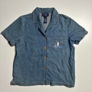 Vintage Blue TY Wear Chambray Lighthouse Button-Up - Women's 12